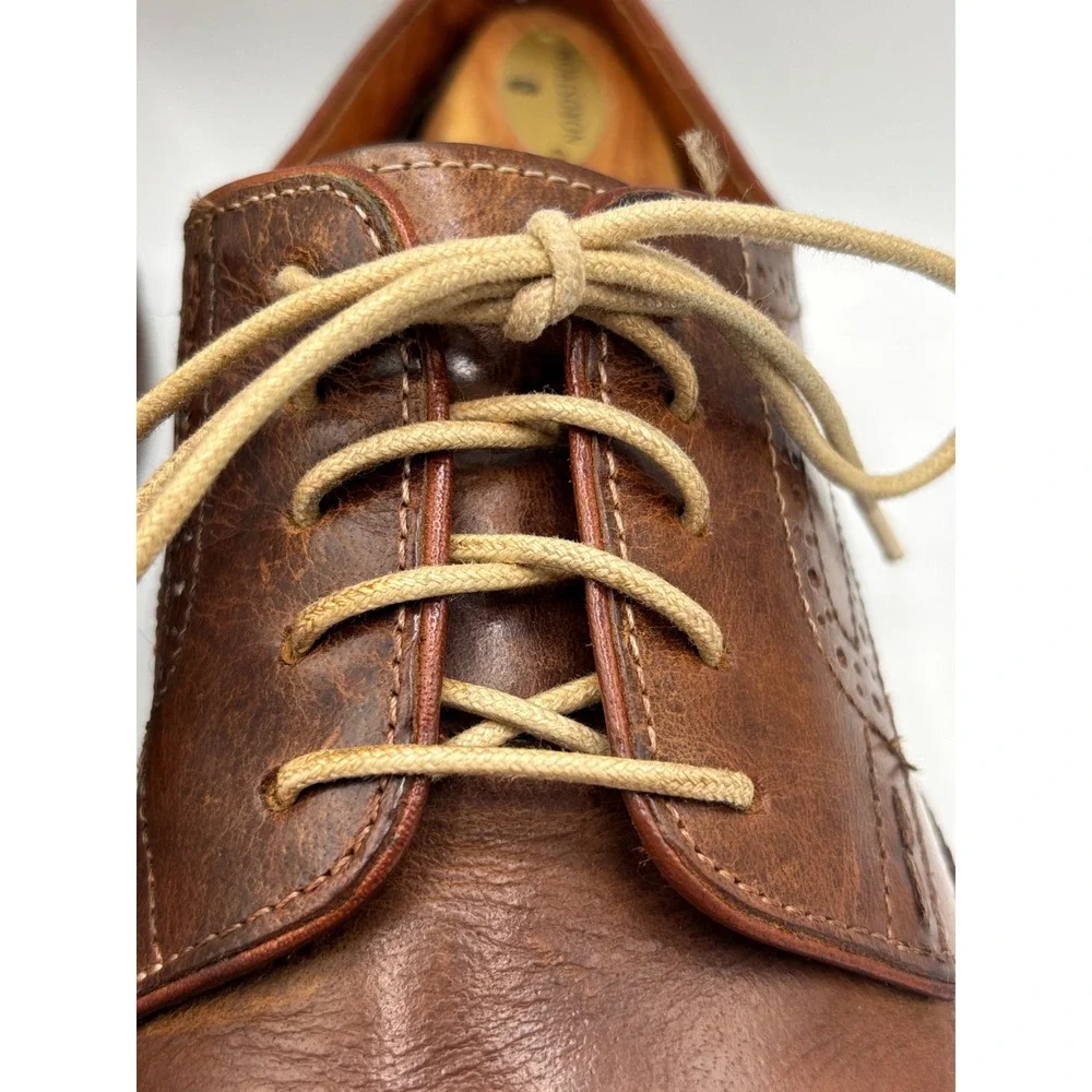 Steve Madden Men's Brn Leather Wingtip Derby Dress Shoes Brogue Business Casual